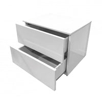 Comodino 0, Tavolino da notte a due cassetti, Mobiletto lineare, Cm 55x44h44, Bianco Lucido