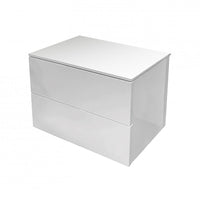 Comodino 0, Tavolino da notte a due cassetti, Mobiletto lineare, Cm 55x44h44, Bianco Lucido