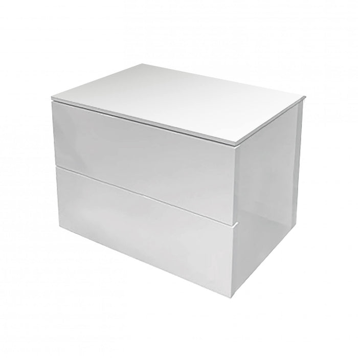 Comodino 0, Tavolino da notte a due cassetti, Mobiletto lineare, Cm 55x44h44, Bianco Lucido