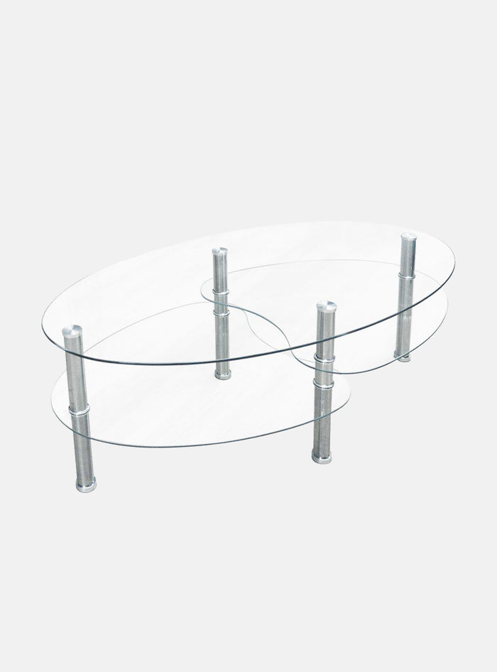 Tavolino da salotto 0, Tavolino da cafe moderno con ripiani, Tavolo basso da salotto in metallo e vetro temperato, Cm 100x60h41