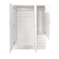 Guardaroba Anci, Armadio moderno a 3 ante battenti 2 cassetti, Mobile lineare da camera con tubo appendiabiti , Cm 120x50h170, Bianco