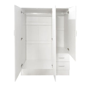 Guardaroba Anci, Armadio moderno a 3 ante battenti 2 cassetti, Mobile lineare da camera con tubo appendiabiti , Cm 120x50h170, Bianco