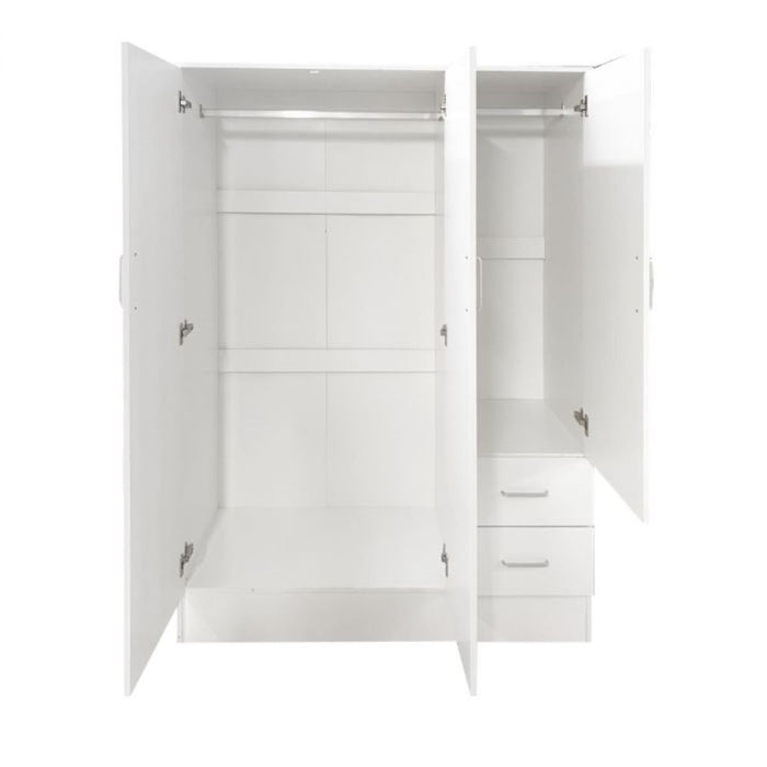 Guardaroba Anci, Armadio moderno a 3 ante battenti 2 cassetti, Mobile lineare da camera con tubo appendiabiti , Cm 120x50h170, Bianco