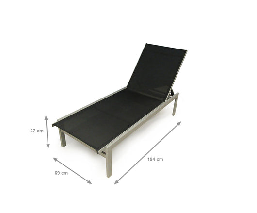 Lettino sole in alluminio e textilene, colore nero, Misure 69 x 37 x 194 cm