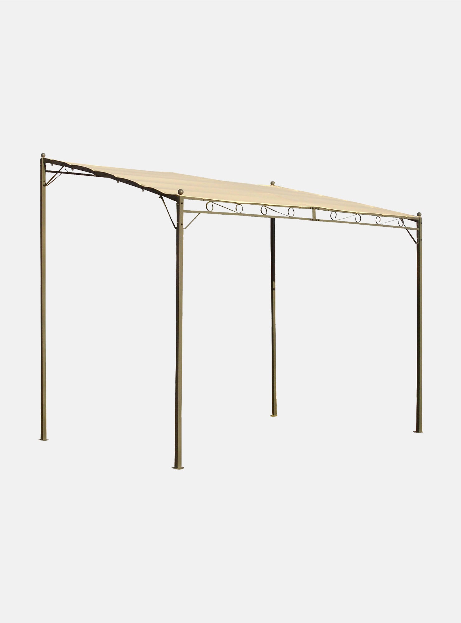 Pergola da giardino a parete, struttura color antracite e telo color ecrù, 300 x 200 x h240 cm