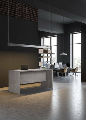 Scrivania 0, Scrittoio consolle moderno, Tavolo da studio o ufficio porta PC portalibri, Grigio Cemento, Cm180x69h74