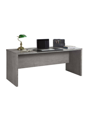 Scrivania 0, Scrittoio consolle moderno, Tavolo da studio o ufficio porta PC portalibri, Grigio Cemento, Cm180x69h74