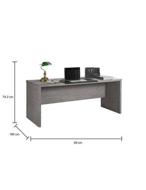 Scrivania 0, Scrittoio consolle moderno, Tavolo da studio o ufficio porta PC portalibri, Grigio Cemento, Cm180x69h74