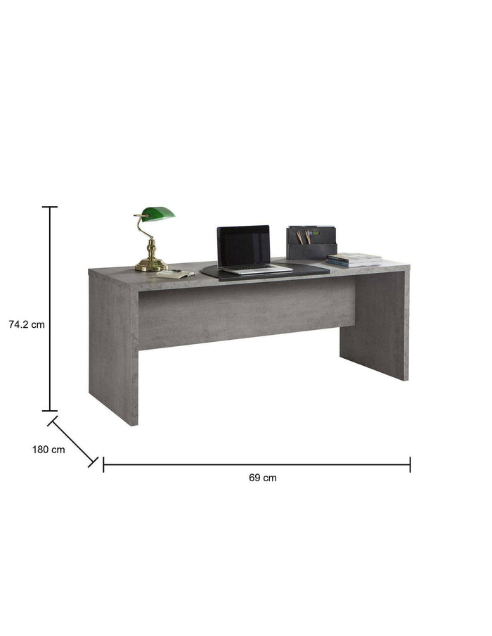 Scrivania 0, Scrittoio consolle moderno, Tavolo da studio o ufficio porta PC portalibri, Grigio Cemento, Cm180x69h74