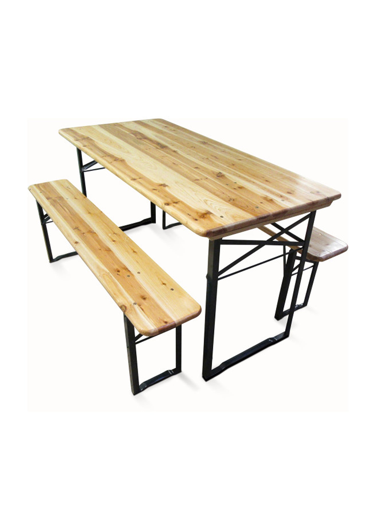 Set tavolo e panchine richiudibili da birreria, colore marrone, Misure tavolo 150 x 76 x 70 cm, Misure panca 150 x 44 x 25 cm