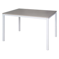 Tavolo allungabile 0, Tavolo da pranzo estensibile, Consolle multiuso con allunghe, Tavolo in metallo con ripiano in laminato, Cm 130x85h76, Bianco e Olmo