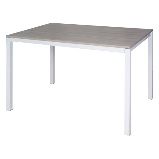 Tavolo allungabile 0, Tavolo da pranzo estensibile, Consolle multiuso con allunghe, Tavolo in metallo con ripiano in laminato, Cm 130x85h76, Bianco e Olmo