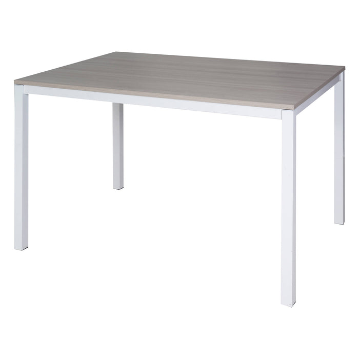 Tavolo allungabile 0, Tavolo da pranzo estensibile, Consolle multiuso con allunghe, Tavolo in metallo con ripiano in laminato, Cm 130x85h76, Bianco e Olmo