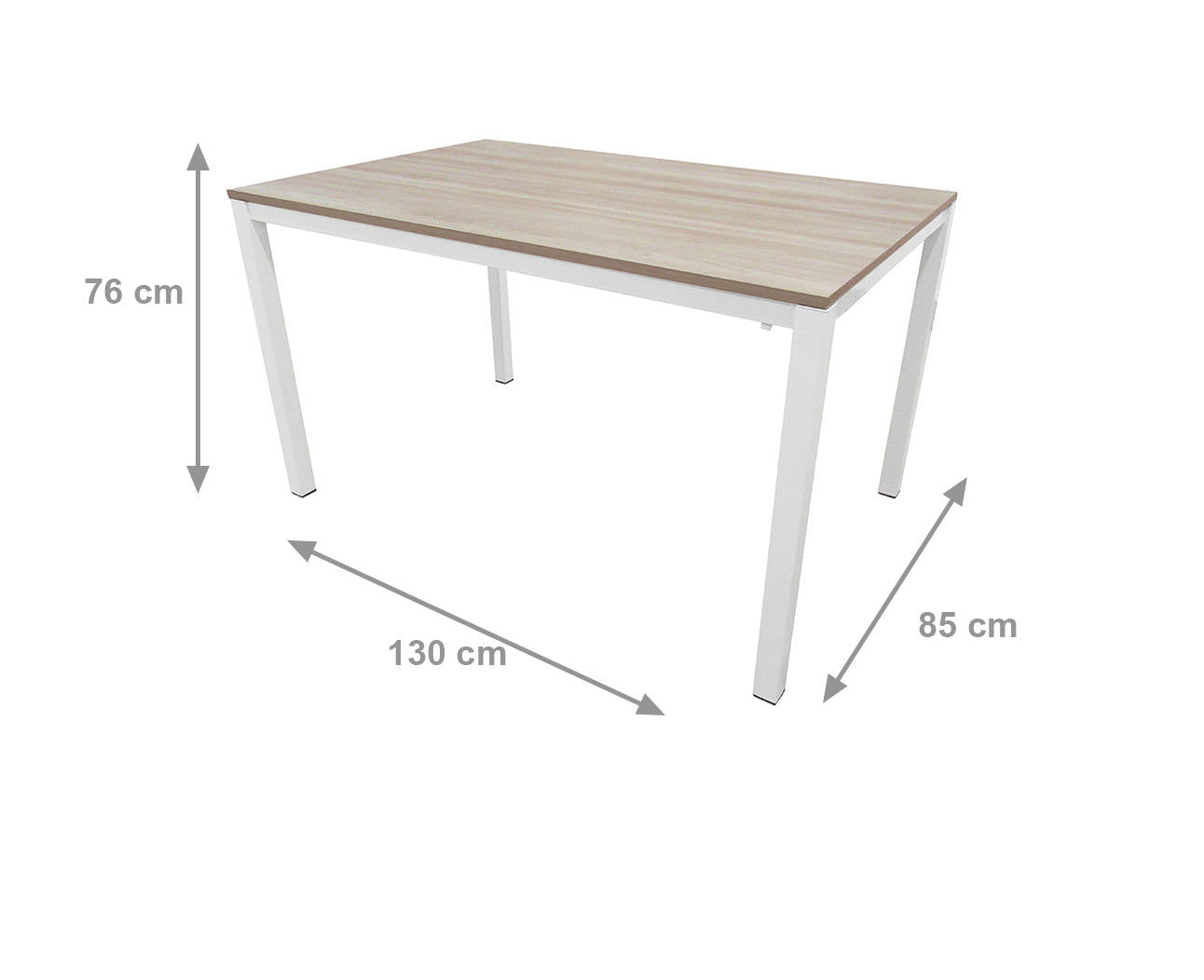 Tavolo allungabile 0, Tavolo da pranzo estensibile, Consolle multiuso con allunghe, Tavolo in metallo con ripiano in laminato, Cm 130x85h76, Bianco e Olmo