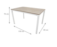 Tavolo allungabile 0, Tavolo da pranzo estensibile, Consolle multiuso con allunghe, Tavolo in metallo con ripiano in laminato, Cm 130x85h76, Bianco e Olmo
