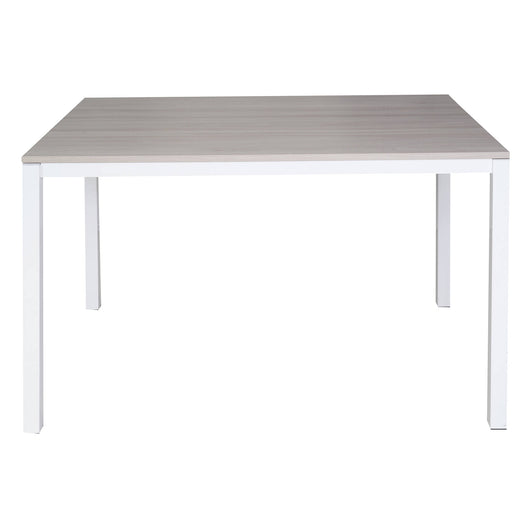 Tavolo allungabile 0, Tavolo da pranzo estensibile, Consolle multiuso con allunghe, Tavolo in metallo con ripiano in laminato, Cm 130x85h76, Bianco e Olmo