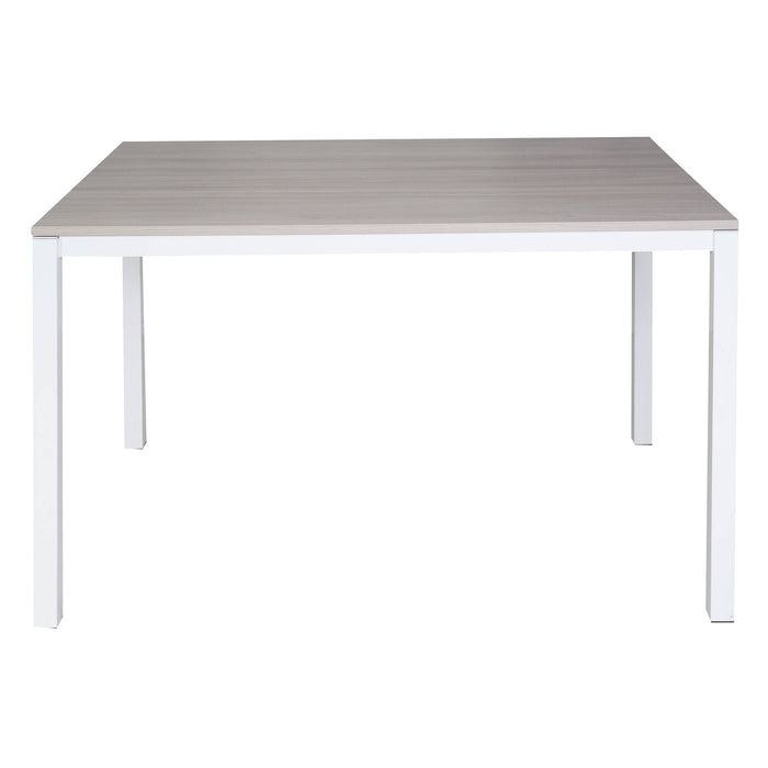 Tavolo allungabile 0, Tavolo da pranzo estensibile, Consolle multiuso con allunghe, Tavolo in metallo con ripiano in laminato, Cm 130x85h76, Bianco e Olmo