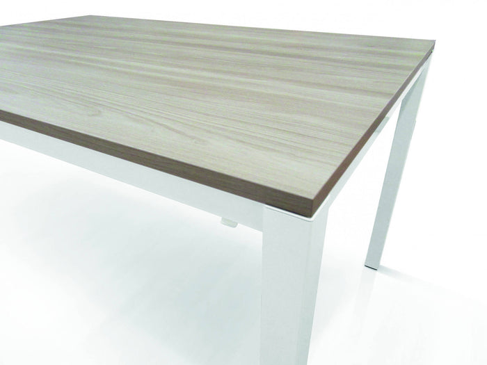 Tavolo allungabile 0, Tavolo da pranzo estensibile, Consolle multiuso con allunghe, Tavolo in metallo con ripiano in laminato, Cm 130x85h76, Bianco e Olmo