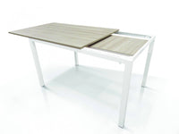 Tavolo allungabile 0, Tavolo da pranzo estensibile, Consolle multiuso con allunghe, Tavolo in metallo con ripiano in laminato, Cm 130x85h76, Bianco e Olmo