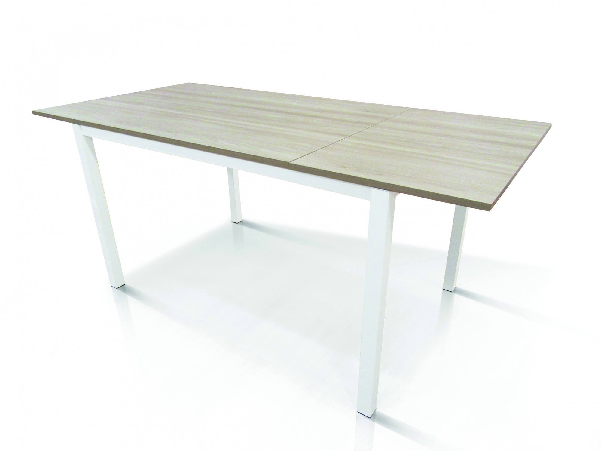 Tavolo allungabile 0, Tavolo da pranzo estensibile, Consolle multiuso con allunghe, Tavolo in metallo con ripiano in laminato, Cm 130x85h76, Bianco e Olmo