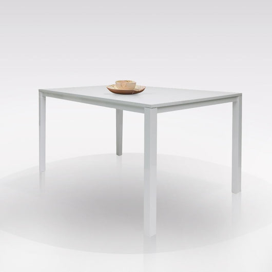 Tavolo allungabile 0, Tavolo da pranzo estensibile, Consolle multiuso con allunghe, Tavolo in metallo con ripiano in laminato, Cm 130x85h76, Bianco