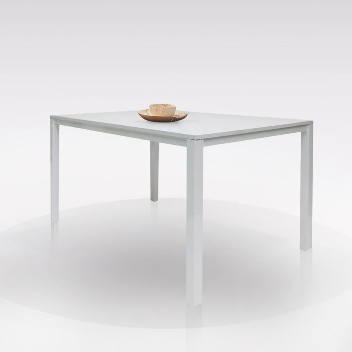 Tavolo allungabile 0, Tavolo da pranzo estensibile, Consolle multiuso con allunghe, Tavolo in metallo con ripiano in laminato, Cm 130x85h76, Bianco