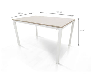 Tavolo allungabile 0, Tavolo da pranzo estensibile, Consolle multiuso con allunghe, Tavolo in metallo con ripiano in laminato, Cm 130x85h76, Bianco