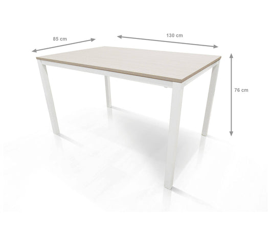 Tavolo allungabile 0, Tavolo da pranzo estensibile, Consolle multiuso con allunghe, Tavolo in metallo con ripiano in laminato, Cm 130x85h76, Bianco