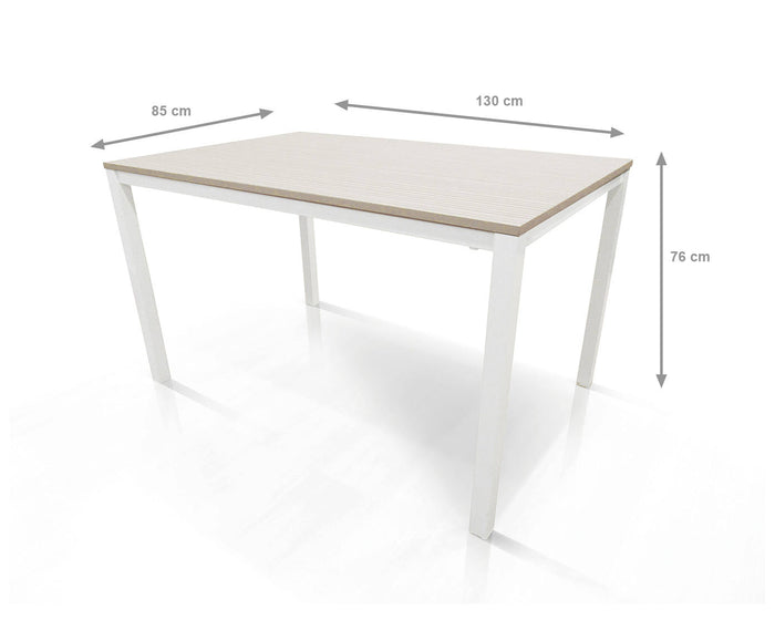 Tavolo allungabile 0, Tavolo da pranzo estensibile, Consolle multiuso con allunghe, Tavolo in metallo con ripiano in laminato, Cm 130x85h76, Bianco