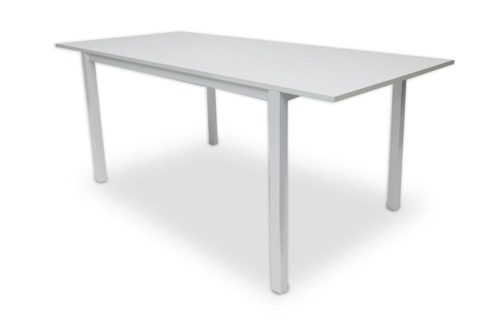 Tavolo allungabile 0, Tavolo da pranzo estensibile, Consolle multiuso con allunghe, Tavolo in metallo con ripiano in laminato, Cm 130x85h76, Bianco