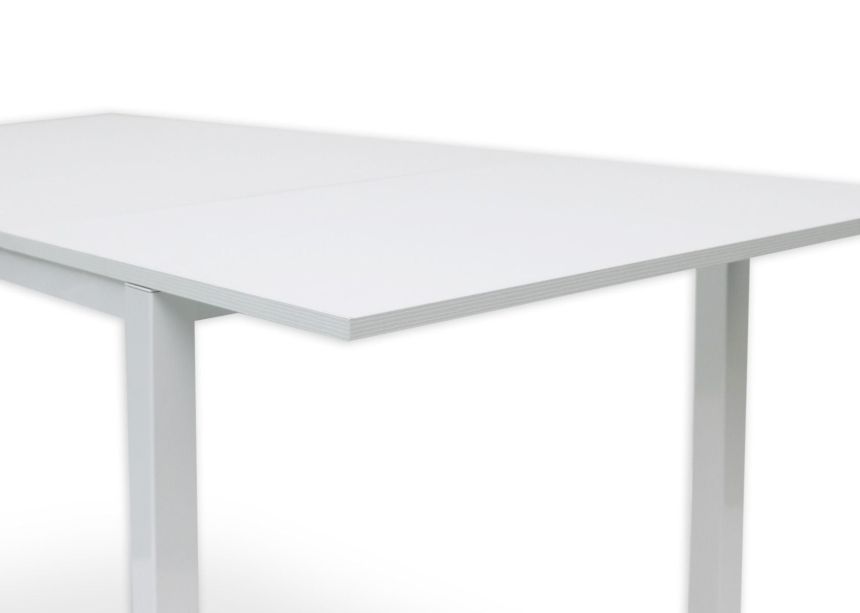 Tavolo allungabile 0, Tavolo da pranzo estensibile, Consolle multiuso con allunghe, Tavolo in metallo con ripiano in laminato, Cm 130x85h76, Bianco
