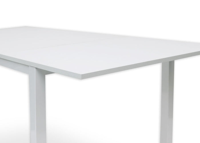 Tavolo allungabile 0, Tavolo da pranzo estensibile, Consolle multiuso con allunghe, Tavolo in metallo con ripiano in laminato, Cm 130x85h76, Bianco