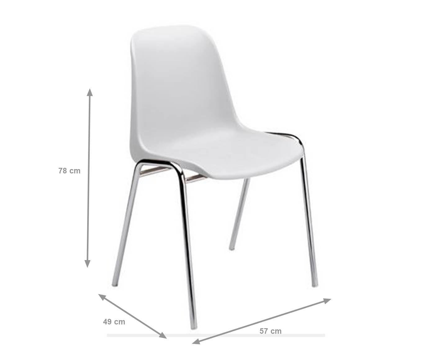 Sedia impilabile moderna in metallo e polipropilene, per sala da pranzo, cucina o salotto, cm 57x49h78, colore Bianco