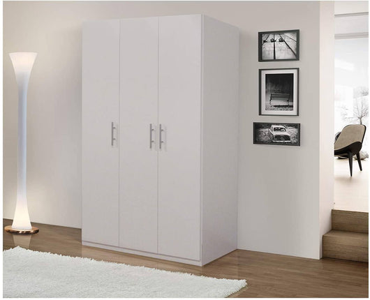 Guardaroba 0, Armadio moderno ad ante battenti, Mobile lineare da camera con tubo appendiabiti e ripiani, color Bianco opaco, Cm 91x55h202, 2 Ante