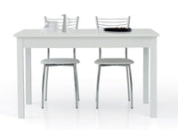 Tavolo allungabile 0, Tavolo da pranzo estensibile, Consolle multiuso con allunghe, Bianco frassinato, Cm 130x80h76