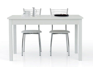 Tavolo allungabile 0, Tavolo da pranzo estensibile, Consolle multiuso con allunghe, Bianco frassinato, Cm 130x80h76