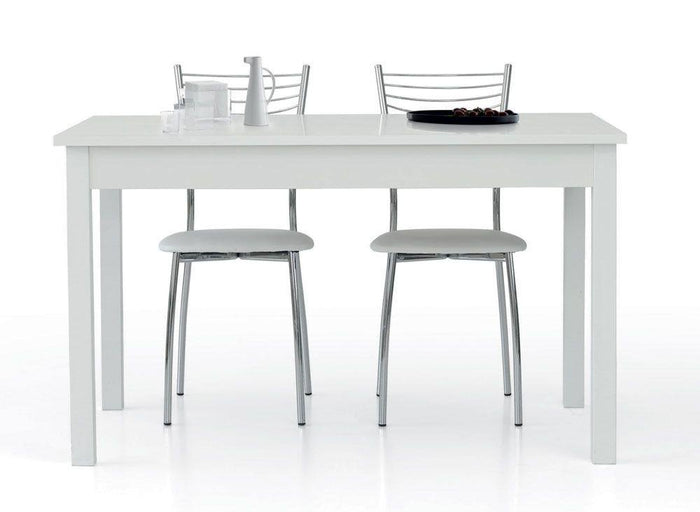 Tavolo allungabile 0, Tavolo da pranzo estensibile, Consolle multiuso con allunghe, Bianco frassinato, Cm 130x80h76