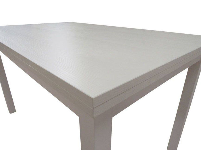Tavolo allungabile 0, Tavolo da pranzo estensibile, Consolle multiuso con allunghe, Bianco frassinato, Cm 130x80h76