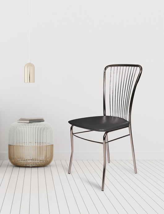 Sedia 0, Sedia moderna con fondello in ecopelle, struttura in metallo cromato, Ideale per sala da pranzo, cucina o salotto, Cm 54x45h95, Nero