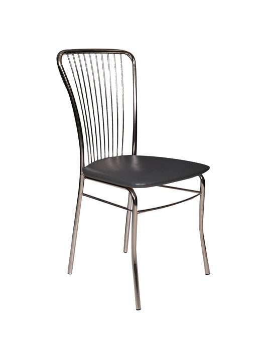 Sedia 0, Sedia moderna con fondello in ecopelle, struttura in metallo cromato, Ideale per sala da pranzo, cucina o salotto, Cm 54x45h95, Nero
