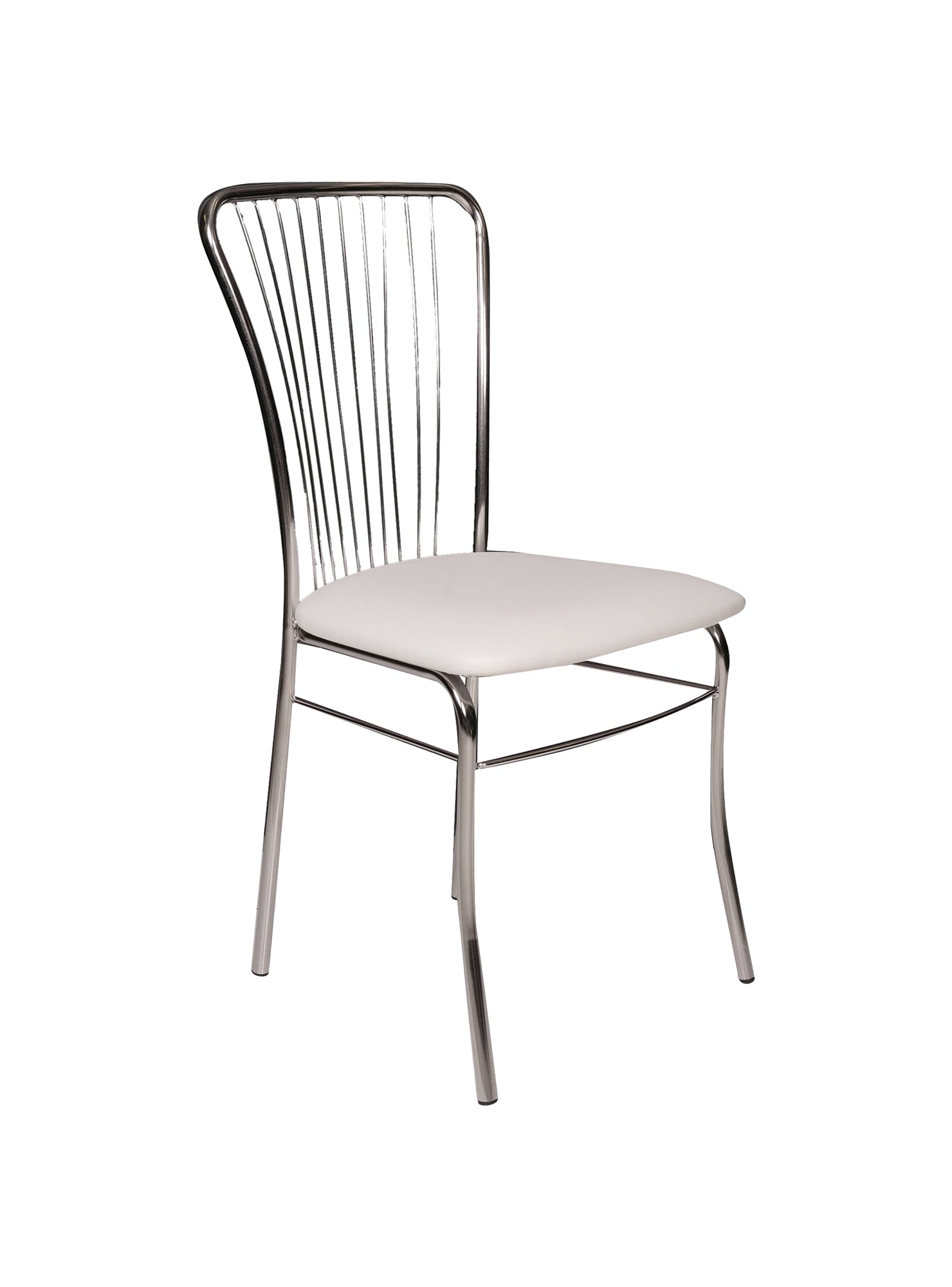 Sedia 0, Sedia moderna con fondello in ecopelle, struttura in metallo cromato, Ideale per sala da pranzo, cucina o salotto, Cm 54x45h95, Bianco