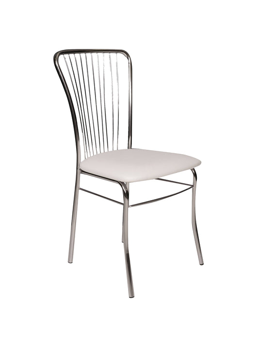 Sedia 0, Sedia moderna con fondello in ecopelle, struttura in metallo cromato, Ideale per sala da pranzo, cucina o salotto, Cm 54x45h95, Bianco