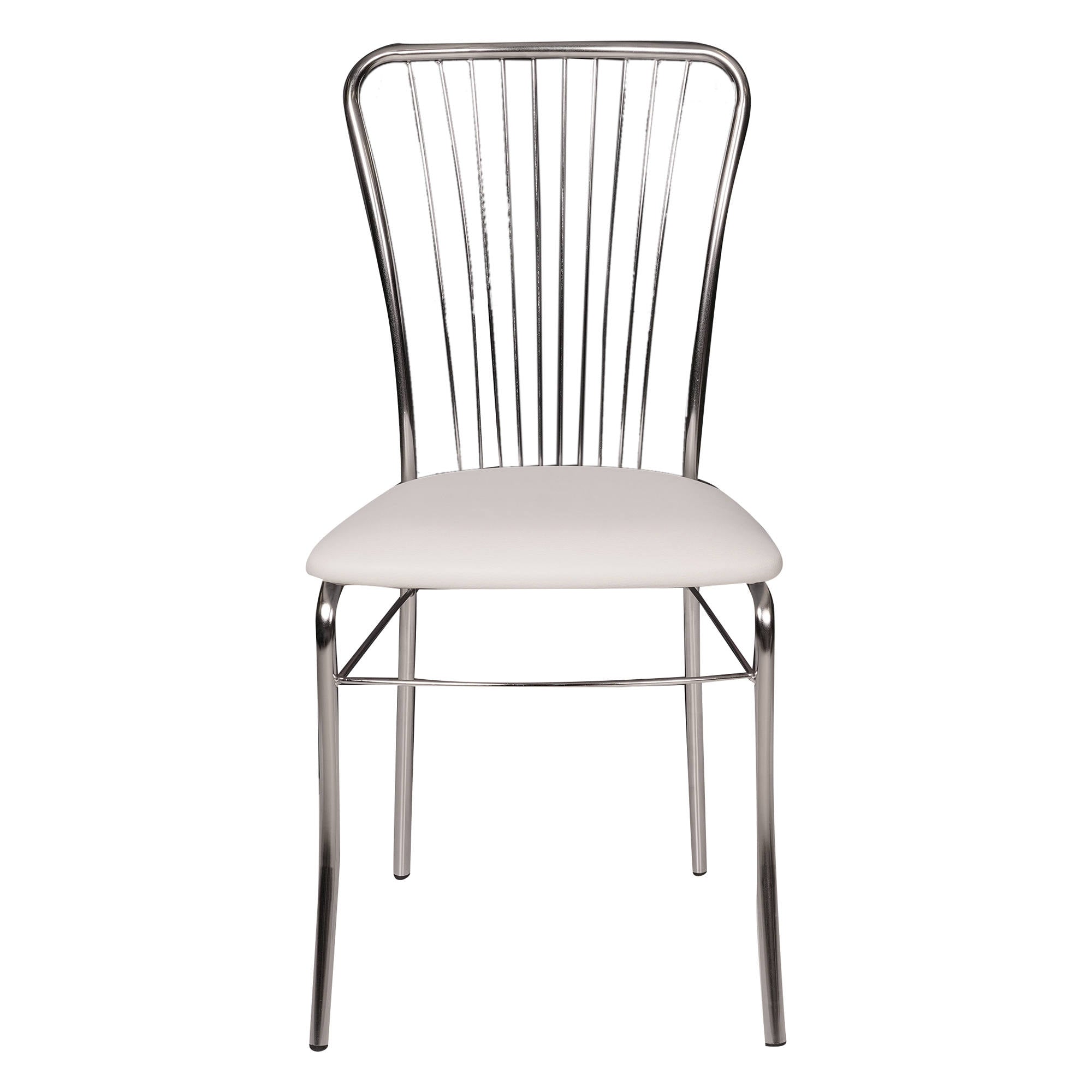 Sedia 0, Sedia moderna con fondello in ecopelle, struttura in metallo cromato, Ideale per sala da pranzo, cucina o salotto, Cm 54x45h95, Bianco