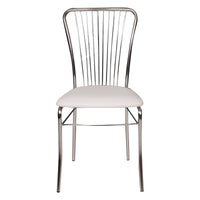 Sedia 0, Sedia moderna con fondello in ecopelle, struttura in metallo cromato, Ideale per sala da pranzo, cucina o salotto, Cm 54x45h95, Bianco