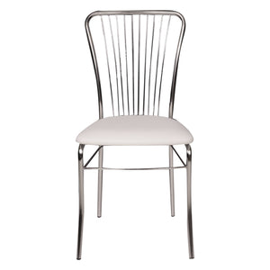Sedia 0, Sedia moderna con fondello in ecopelle, struttura in metallo cromato, Ideale per sala da pranzo, cucina o salotto, Cm 54x45h95, Bianco