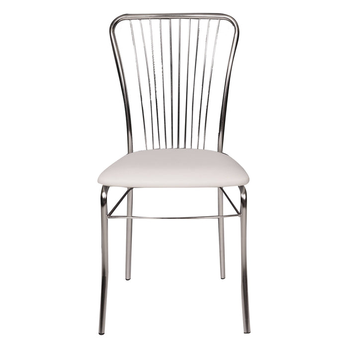 Sedia 0, Sedia moderna con fondello in ecopelle, struttura in metallo cromato, Ideale per sala da pranzo, cucina o salotto, Cm 54x45h95, Bianco