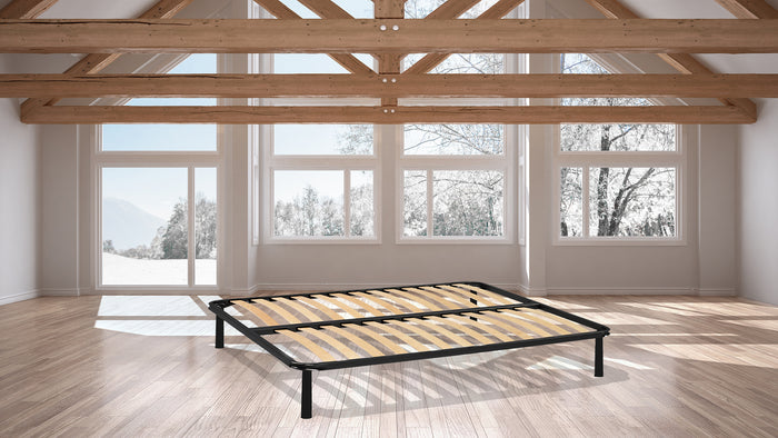 Rete letto matrimoniale 0, Rete ortopedica a 13 doghe , Struttura in metallo nero, con piedini inclusi, Cm 160x190h35