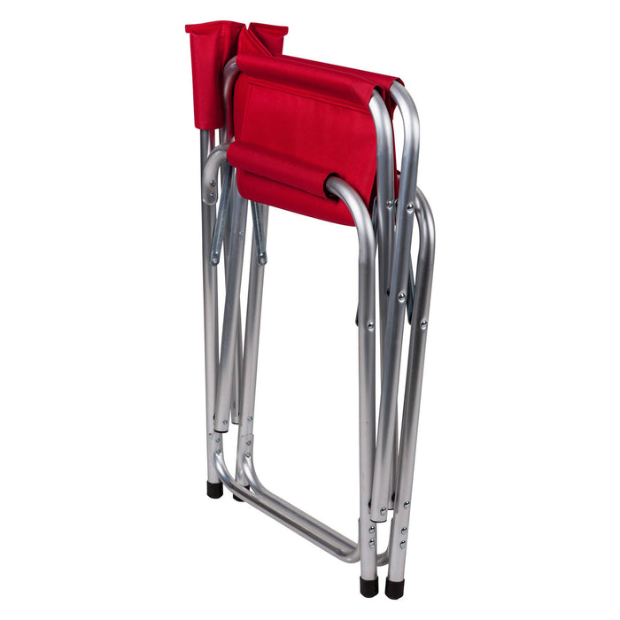 Sedia da campeggio pieghevole in alluminio e stoffa, colore rosso, aperta: cm 59 x 48 x h78