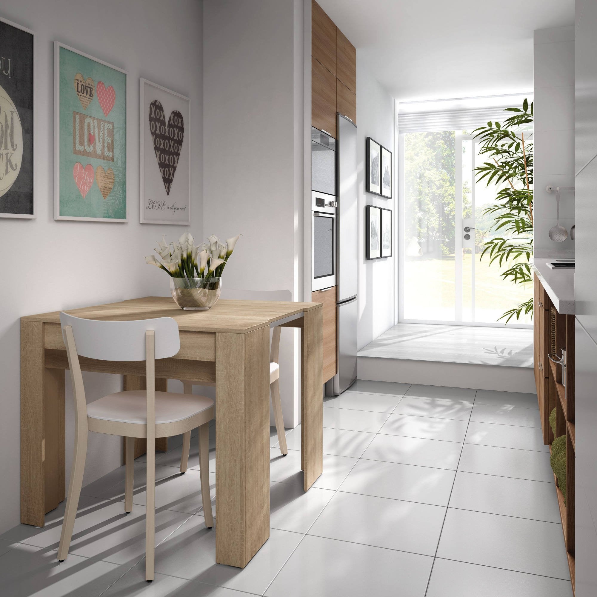 Consolle Abicitren, Tavolo da pranzo allungabile, Tavolo con allunghe multiuso estensibile fino a 10 posti, cm 51/237x90h78, Rovere