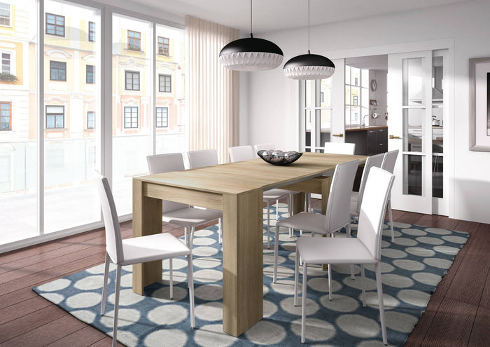 Consolle Abicitren, Tavolo da pranzo allungabile, Tavolo con allunghe multiuso estensibile fino a 10 posti, cm 51/237x90h78, Rovere